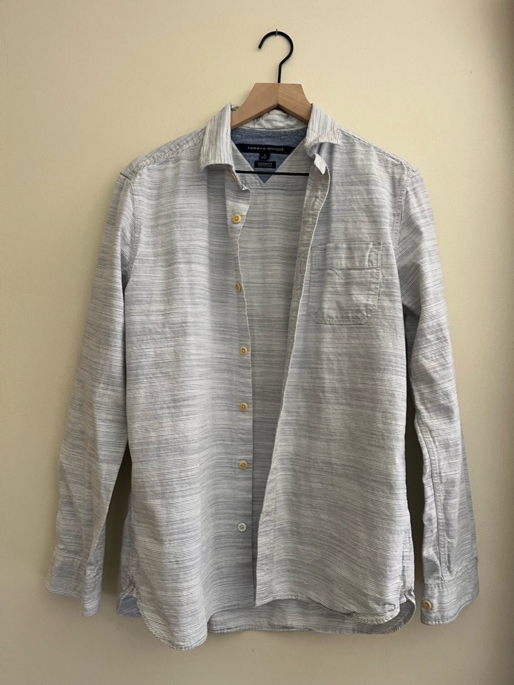 Tommy Hilfiger Striped Button-Up Shirt in Light Blue and White